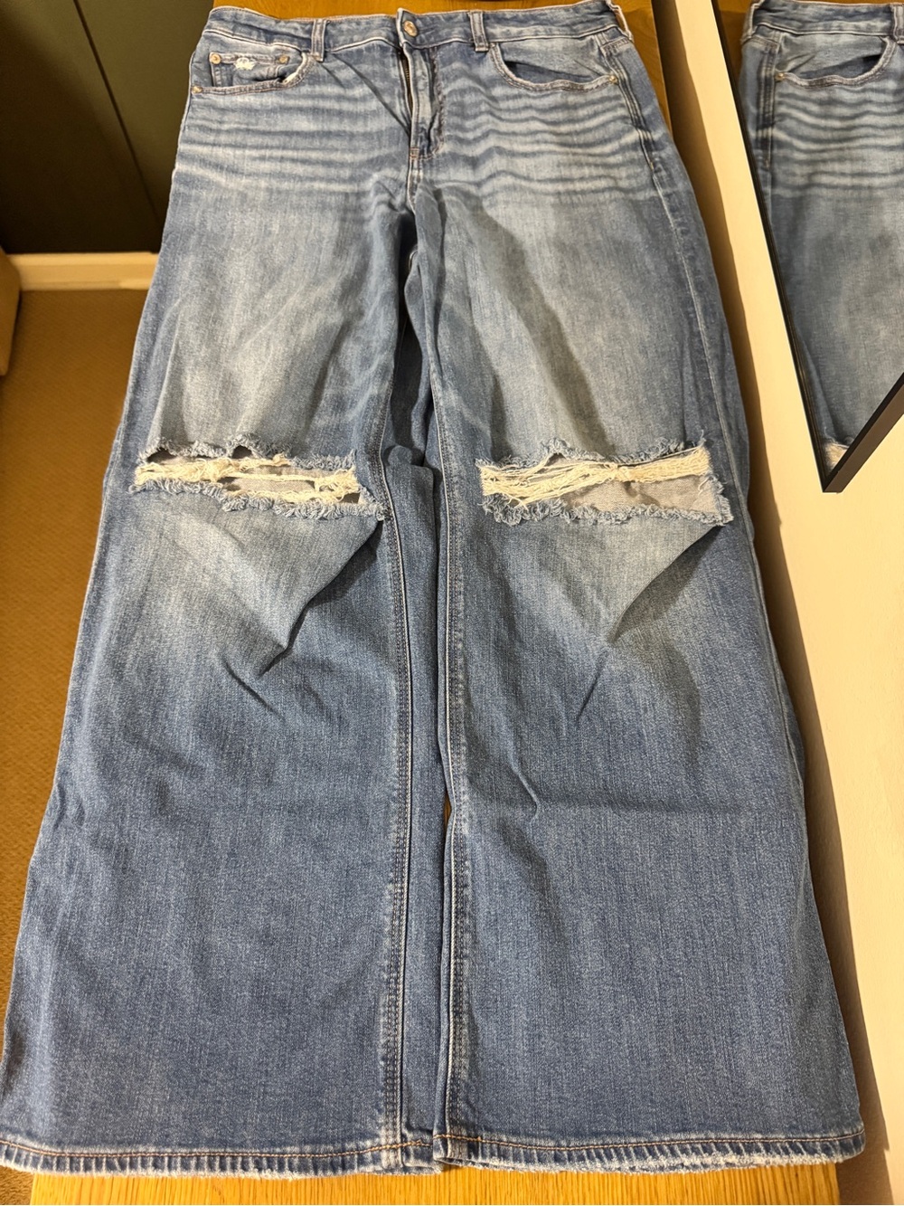 American Eagle Light Blue Stretch Wide Leg High Rise Distressed
